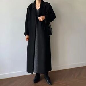 Wool coat black belted fall winter pea coat women’s